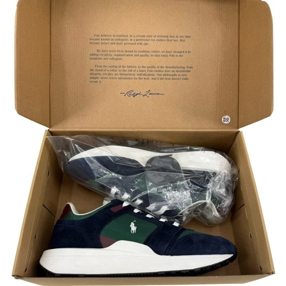 POLO RALPH LAUREN NEW 10.5 Train‎ 89 Sneakers Navy Green Suede Mesh Colorblock
